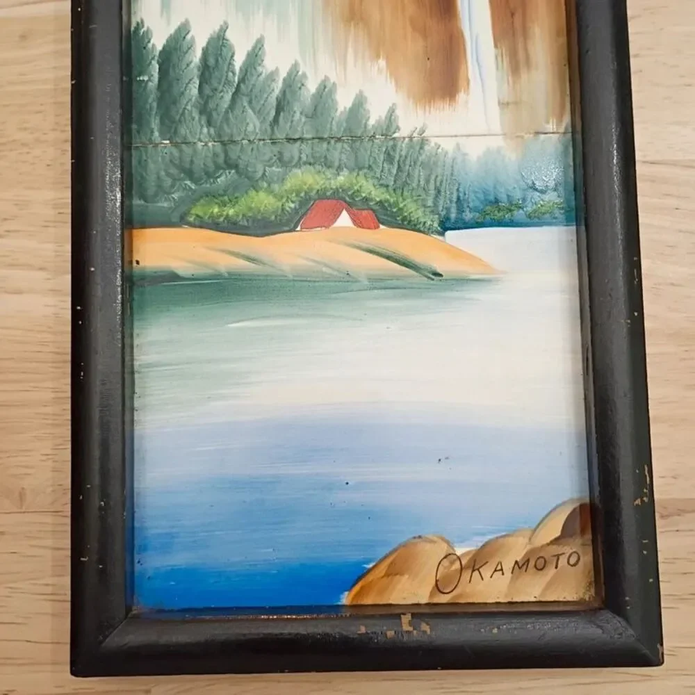Okamoto Signed Japanese Art Mid-Century Modern Vibrant Hand Painted Tiles